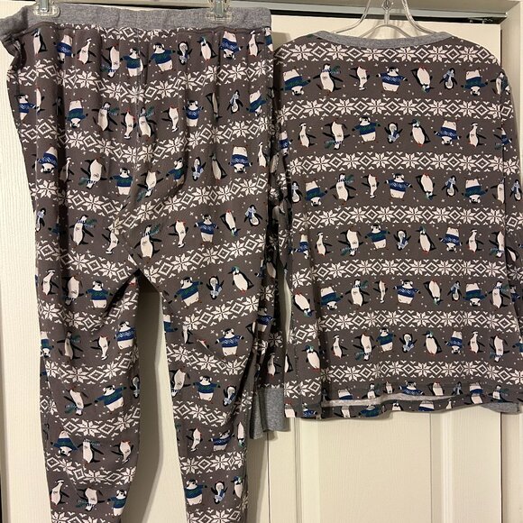 Womens HANNA ANDERSSON Sz L Gray Penguin Christmas Pajama Set - Picture 9 of 9